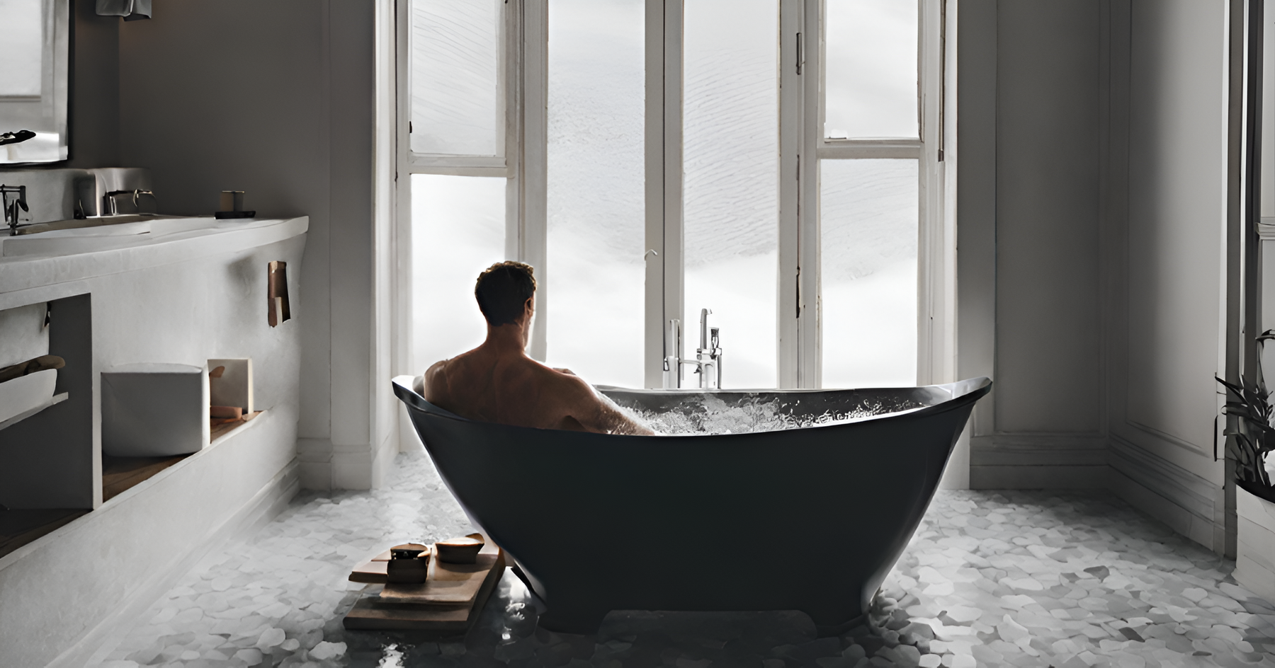 Man on a Cold Plunge on Tub