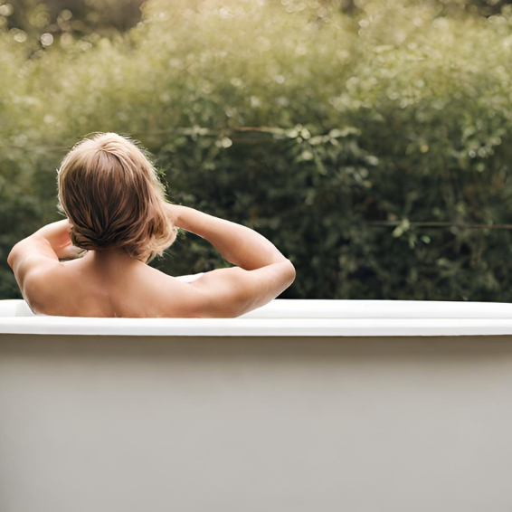 Woman having a cold plunge outdoor