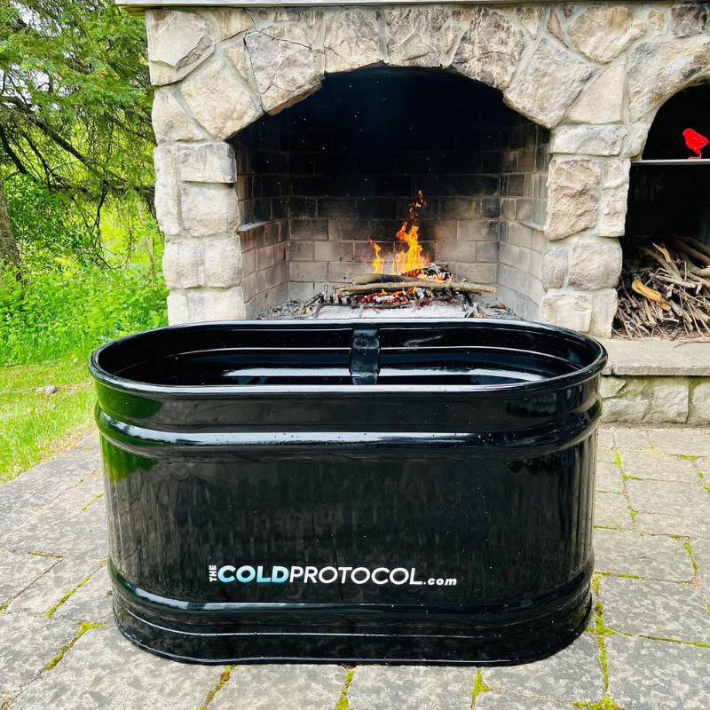 Cold Protocol Tub in Black Front View in front of fire