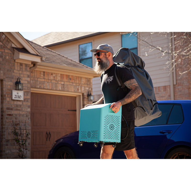 Man Carrying Cryospring Blue Wifi Chiller